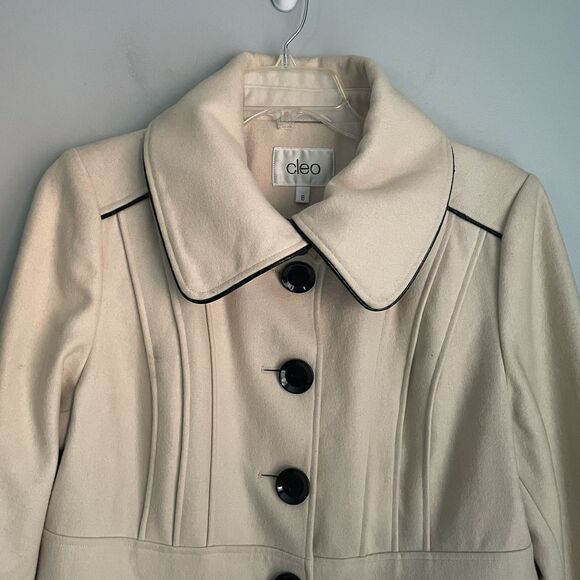 Pea Coat Women's Size 16 Wool Blend Cream/Ivory Button Up Career - Picture 12 of 16